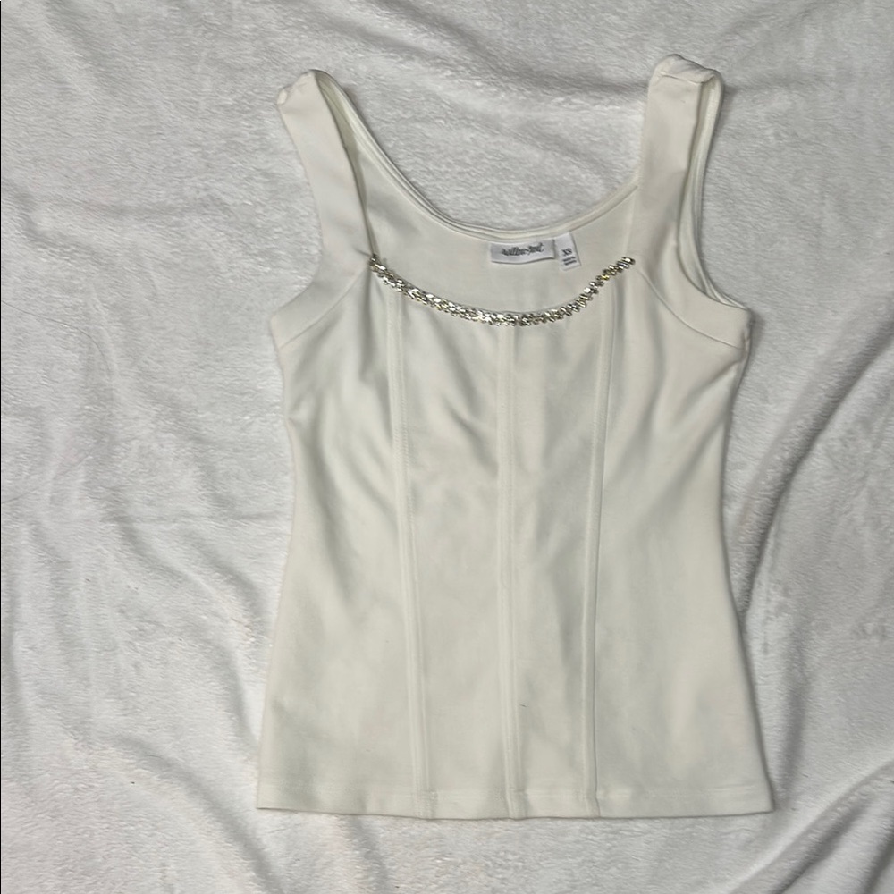 Willow White Embellished Fitted Tank Top
